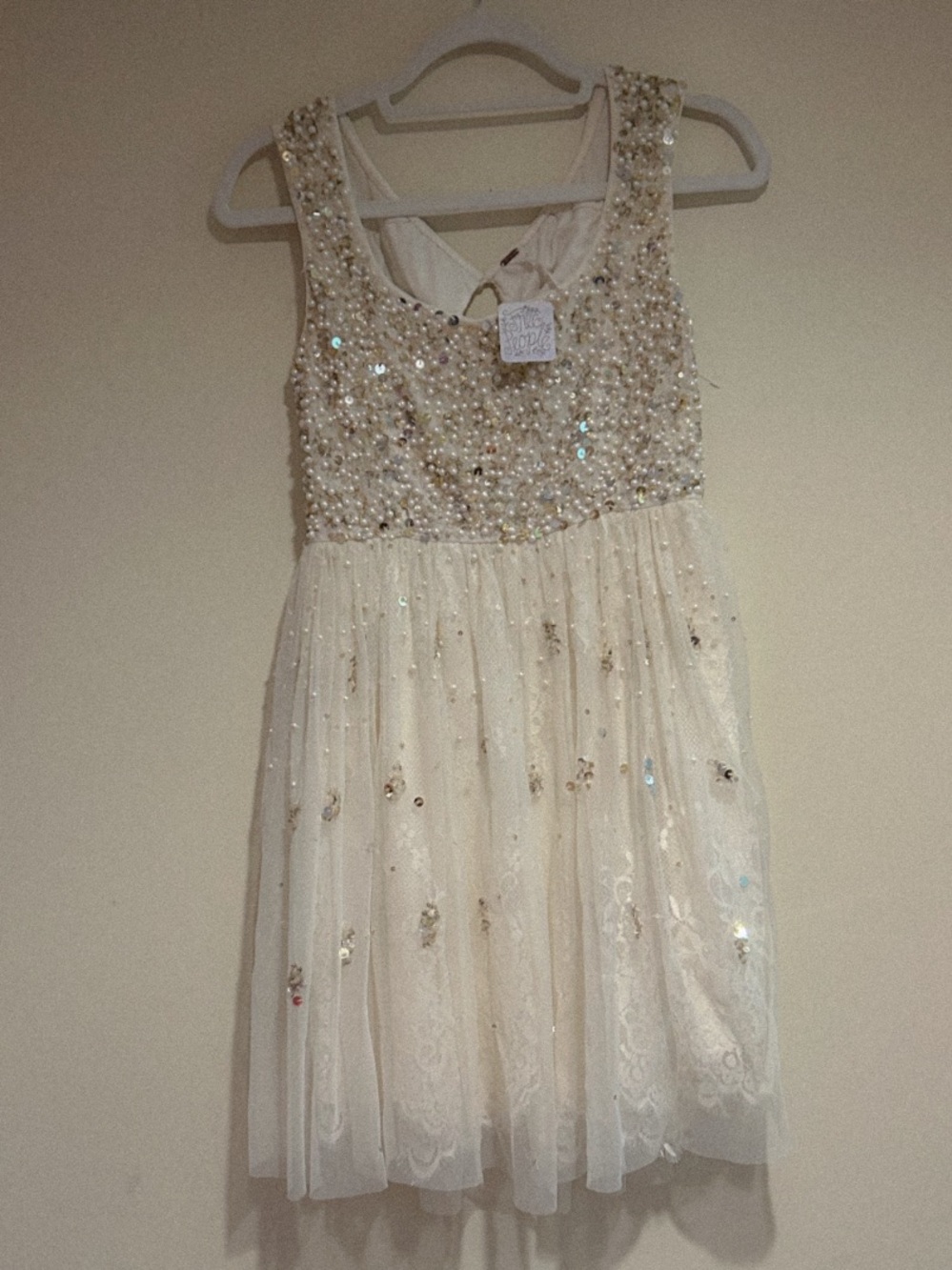 Free People Ivory Sequin and Pearl Tulle and Lace Dress Sz 8
